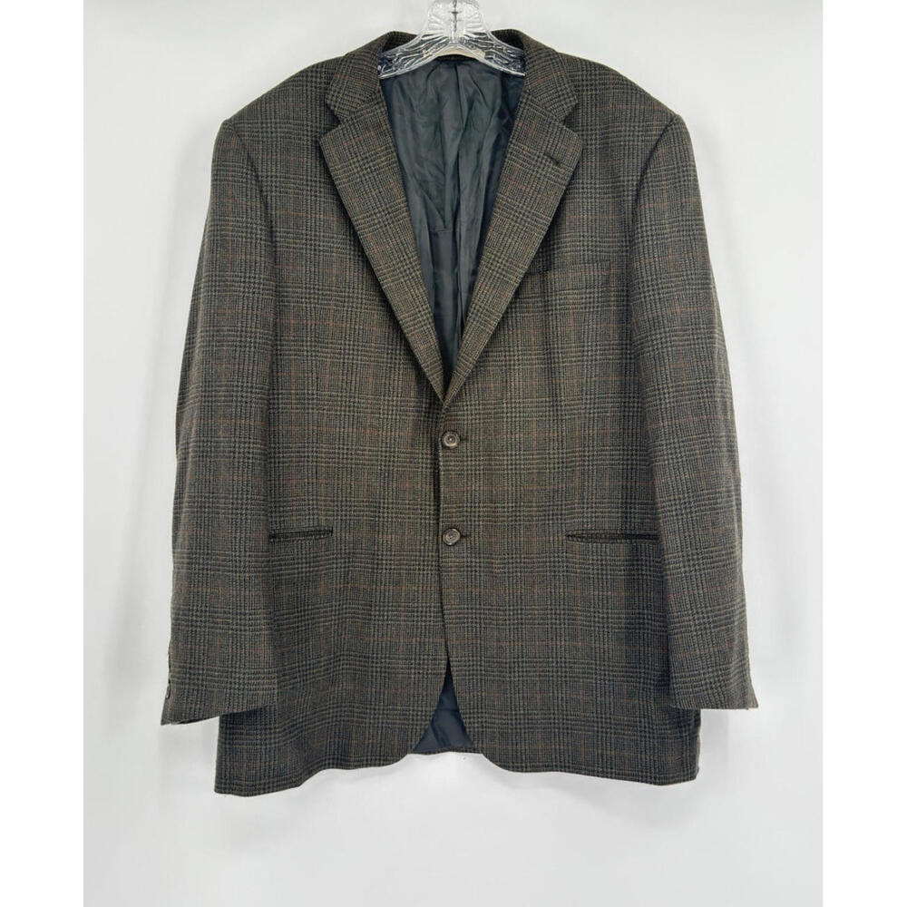 Burberry London Mens Brown Plaid Wool Two Button Blazer Jacket Sz 44R
